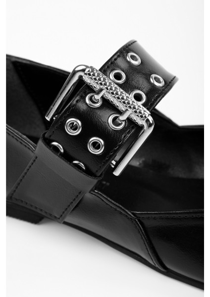 Kadın Vell Siyah Cilt Kemer Tokalı Babet fırsatları