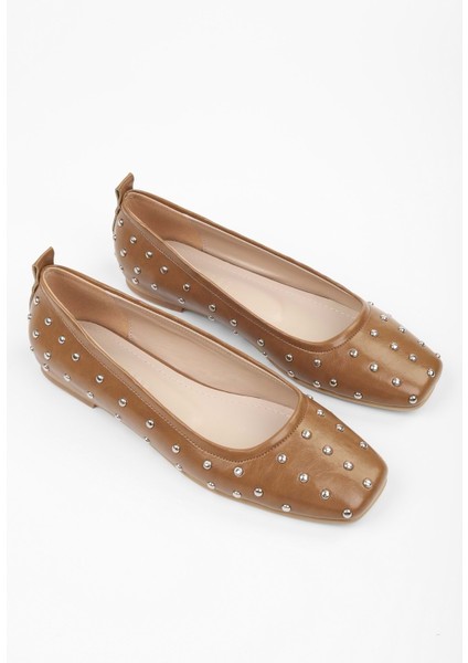 Kadın Zoe Karamel Troklu Küt Burunlu Babet modelleri