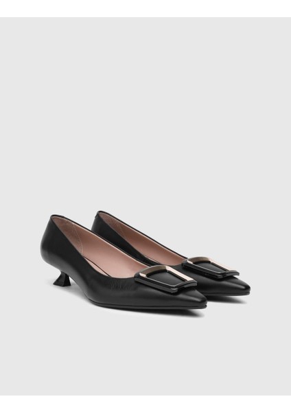 Kinga Hakiki Deri Kadın Siyah Topuklu Ayakkabı