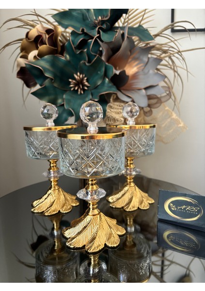 Timeless Ayaklı ve Kapaklı 3'lü Cup Dondurmalık Servislik Sunumluk Şık Hediyelik Oval Kase