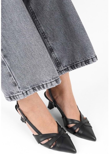 Kadın Liora Siyah Cilt Kısa Topuklu Stiletto