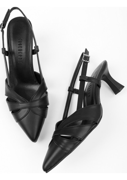 Kadın Liora Siyah Cilt Kısa Topuklu Stiletto modelleri