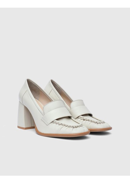 Marlies Hakiki Deri Kadın Bej Topuklu Ayakkabı