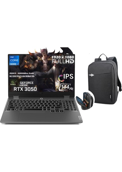 Loq 15IRX9 Intel Core I7-13650HX 20GB 512GB SSD 6gb Nvıdıa Geforce Rtx 3050 (95W) 144Hz 15.6'' Fhd IPS Panel Freedos Taşınabilir Dizüstü Bilgisayar 83DV011CTR P14 + B210 Siyah Çanta Hediyeli