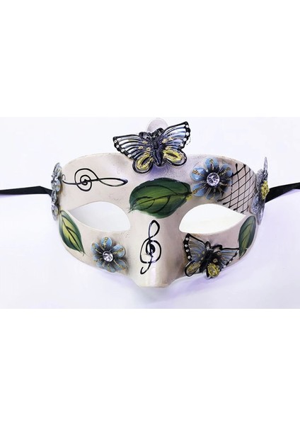 Kelebek ve Çiçek Işlemeli Venedik Maskesi Siyah Renk 10X18 cm