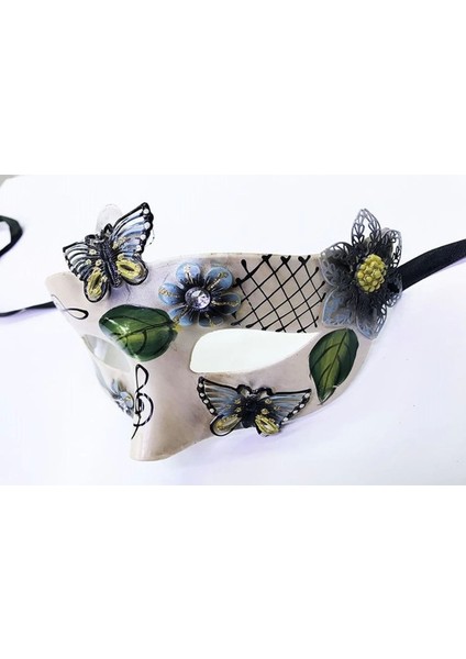 Kelebek ve Çiçek Işlemeli Venedik Maskesi Siyah Renk 10X18 cm fiyatları