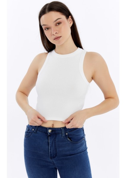 Kadın 3 Lü Fitilli Halter Yaka Crop Atlet