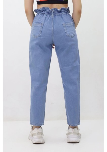 Kadın Beli Lastikli Likrasız Kot Pantolon modelleri