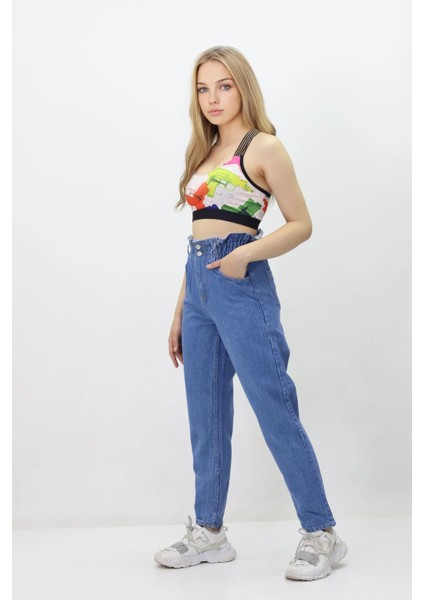 Kadın Beli Lastikli Likrasız Kot Pantolon