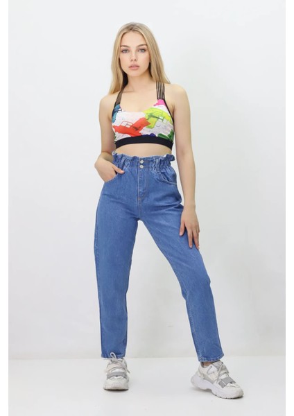 Kadın Beli Lastikli Likrasız Kot Pantolon
