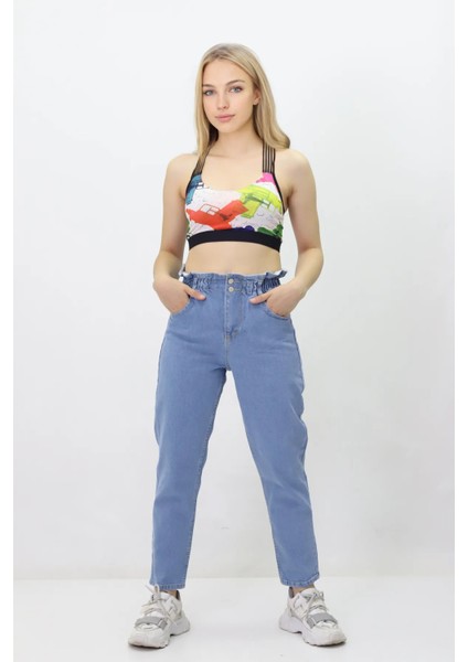 Kadın Beli Lastikli Likrasız Kot Pantolon