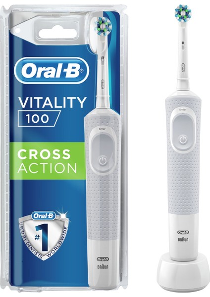 D100 Vitality Cross Action Beyaz Şarjlı Diş Fırçası