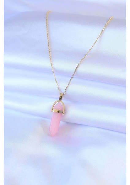 316L Çelik Gold Renk Kristal Pembe Taş Model Kadın Kolye - TJ-BKO7472 fiyatları