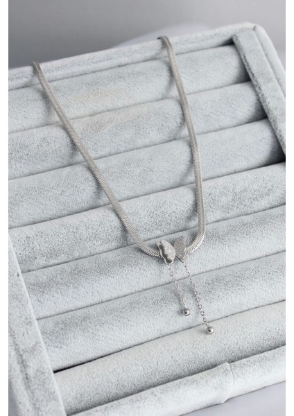 316L Çelik Gümüş Renk Italyan Zincir Model Simli Kelebek Figür Kadın Kolye - TJ-BKO7676 fiyatları