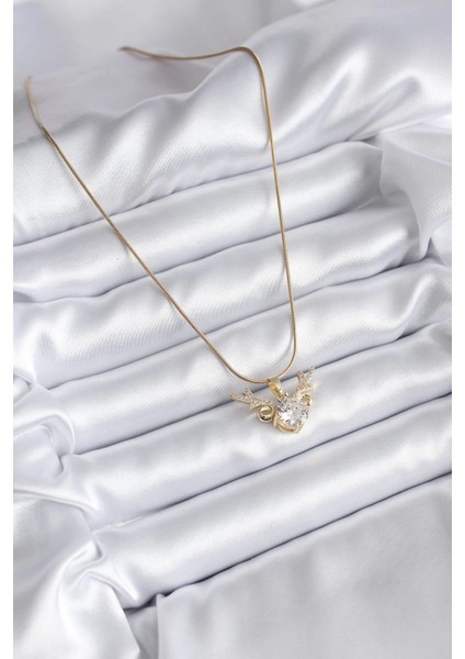 316L Çelik Gold Renk Zirkon Taşlı Boynuz Model Kadın Kolye - TJ-BKO8134 fiyatları