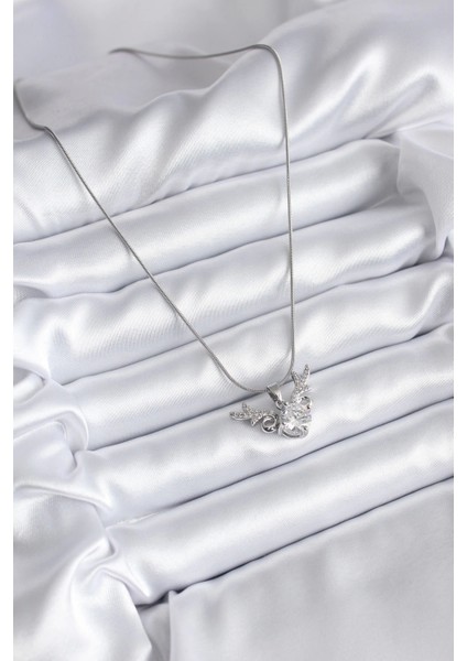 316L Çelik Gümüş Renk Zirkon Taşlı Boynuz Model Kadın Kolye - TJ-BKO8133 fiyatları