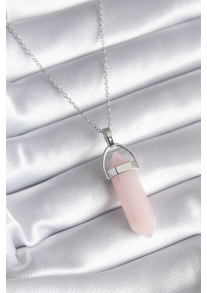 316L Çelik Gümüş Renk Pembe Taşlı Kadın Kolye - TJ-BKO8244