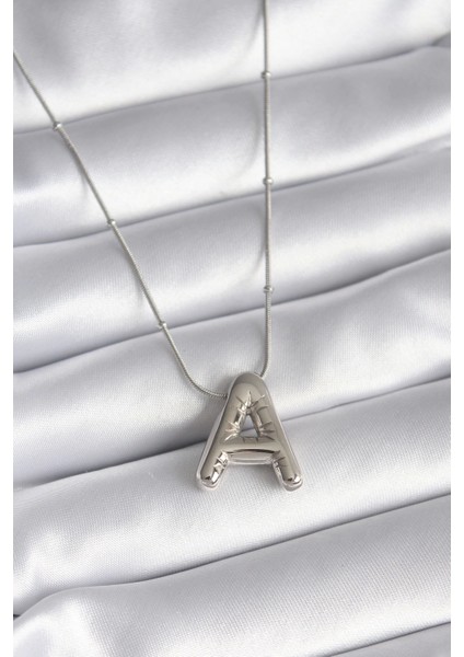 316L Çelik Gümüş Renk Bubble "a" Harf Model Kadın Kolye - TJ-BKO8308