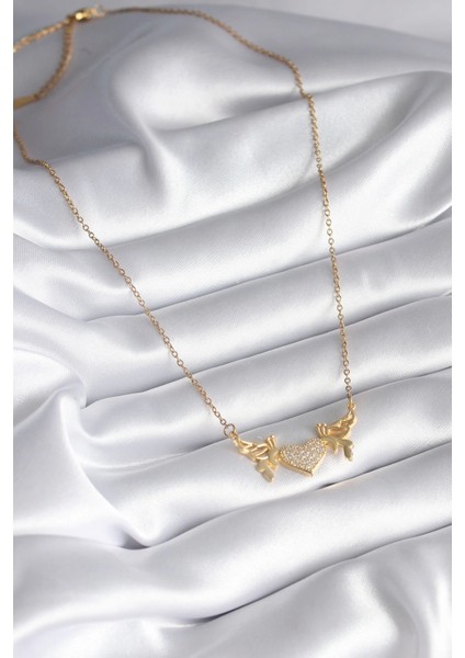 316L Çelik Gold Renk Zirkon Taşlı Kanatlı Kalp Model Kadın Kolye - TJ-BKO8290 fiyatları