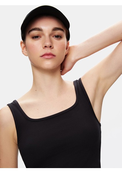 Kadın Askılı Kare Yaka Crop Slım Siyah Atlet fırsatları