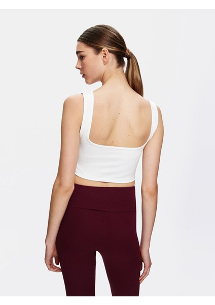 Kadın Askılı Kare Yaka Crop Slım Beyaz Atlet modelleri