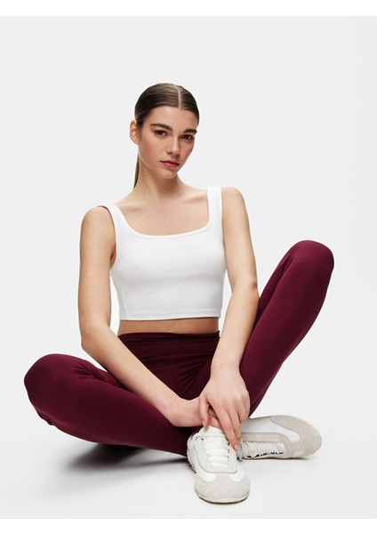 Kadın Askılı Kare Yaka Crop Slım Beyaz Atlet indirimleri