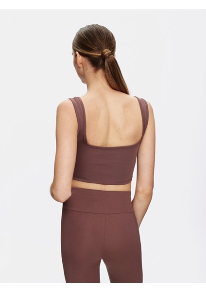 Kadın Askılı Kare Yaka Crop Slım Kahve Rengi Atlet modelleri