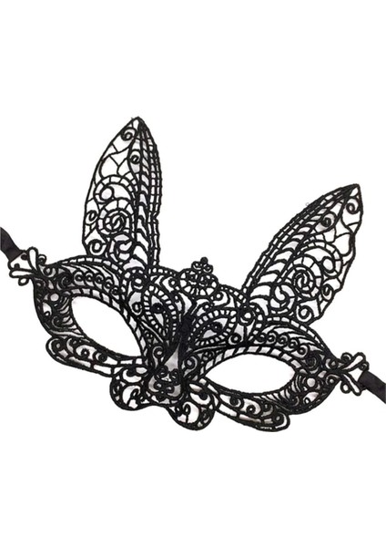 Siyah Renk Dantel Kesim Dantel Işlemeli Balo Parti Maskesi 7 No