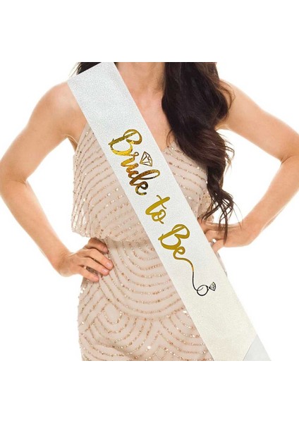 Beyaz Üzeri Altın Italik Alyanslı Bride To Be Yazılı Simli Işıltılı Kuşak Kemer 10X80 cm