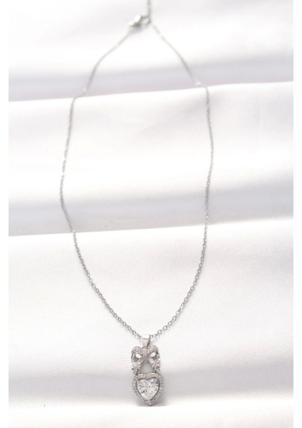 316L Çelik Silver Renk Zirkon Taşlı Kalpli Fiyonk Kolye - TJ-BKO8519 fiyatları