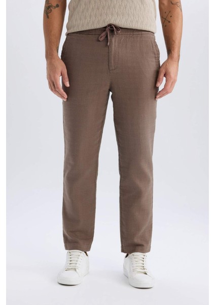 %100 Pamuk Yazlık Jogger Pantolon Regular Fit Normal Kesim Keten Görünümlü Düz Paça Cepli B4138AX25SP