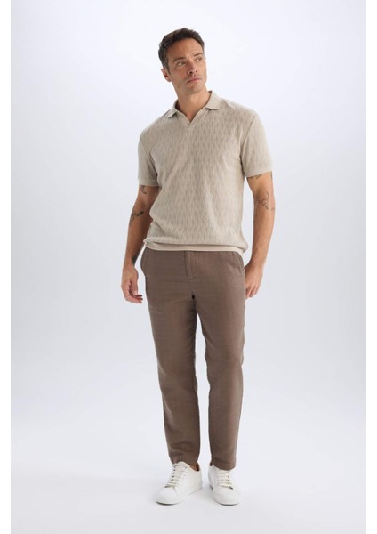 %100 Pamuk Yazlık Jogger Pantolon Regular Fit Normal Kesim Keten Görünümlü Düz Paça Cepli B4138AX25SP