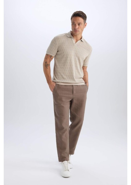 %100 Pamuk Yazlık Jogger Pantolon Regular Fit Normal Kesim Keten Görünümlü Düz Paça Cepli B4138AX25SP
