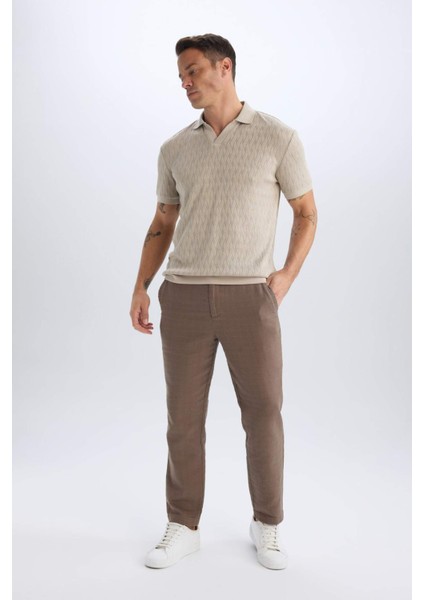 %100 Pamuk Yazlık Jogger Pantolon Regular Fit Normal Kesim Keten Görünümlü Düz Paça Cepli B4138AX25SP