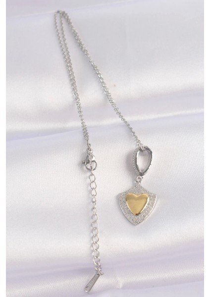 316L Çelik Zincir Gümüş Renk Zirkon Taşlı Tasarım Altın Renk Kalp Kolye - TJ-BKO8661 fiyatları