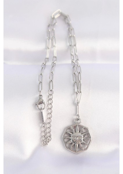 316L Çelik Zincir Gümüş Renk Güneş Kolye - TJ-BKO8645 fiyatları