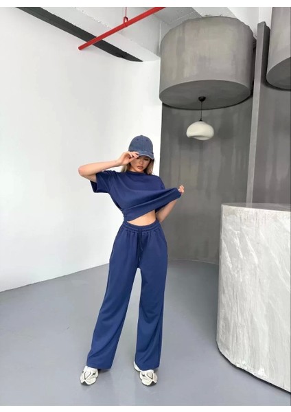 Osy Modal Yumuşak Dokulu Kumaş Kısa Kollu Bluz Rahat Pantalon Ikili Takım- Lacivert