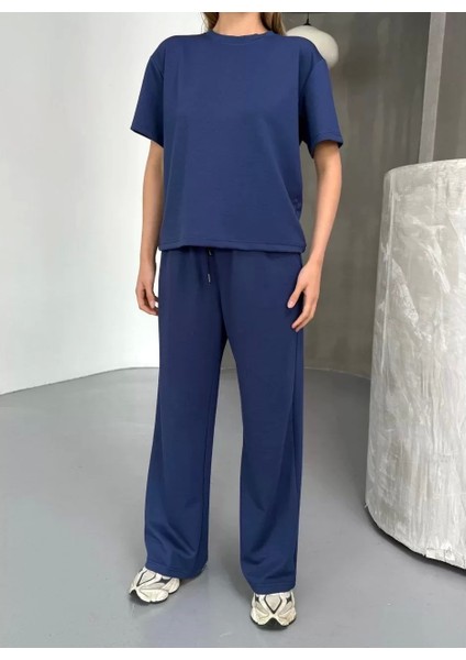 Osy Modal Yumuşak Dokulu Kumaş Kısa Kollu Bluz Rahat Pantalon Ikili Takım- Lacivert