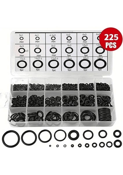 225 Parça Kauçuk Conta Seti ,kendiliğinden Saklama Kutulu O Halkası Seti