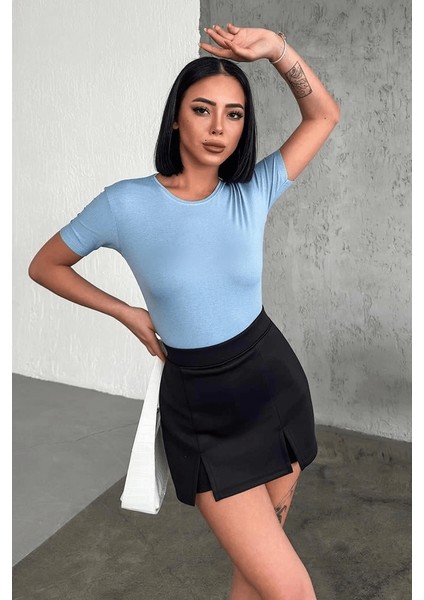 Rahat ve Şık Kısa Kollu Bisiklet Yaka Likralı Viskon Penye Body Bebe Mavisi ( Lisinya ) fiyatları