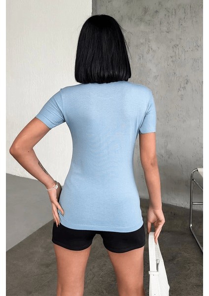 Rahat ve Şık Kısa Kollu Bisiklet Yaka Likralı Viskon Penye Body Bebe Mavisi ( Lisinya ) modelleri