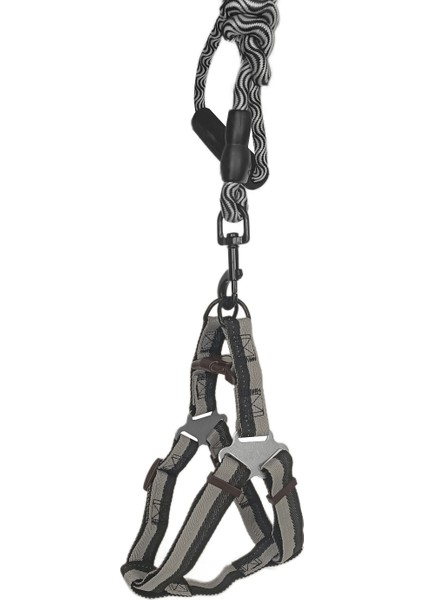 Köpek Göğüs Tasma Seti Dalga Desenli 1.5 Cm*35-48 cm Siyah-Beyaz