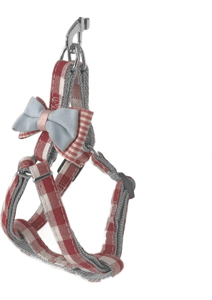 Köpek Göğüs Tasma Seti Ekose Desenli Papyonlu 1.5 Cm*35-48 cm Kırmızı
