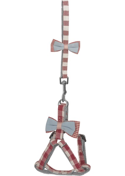 Köpek Göğüs Tasma Seti Ekose Desenli Papyonlu 1.5 Cm*35-48 cm Kırmızı