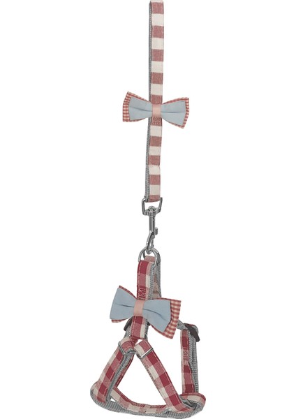 Köpek Göğüs Tasma Seti Ekose Desenli Papyonlu 1.5 Cm*35-48 cm Kırmızı