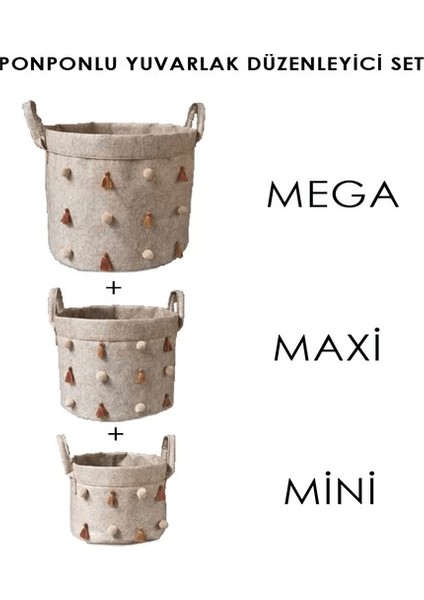 Katlanabilir Çok Amaçlı Ponponlu Yuvarlak Düzenleyici Saklama Kutusu Organizer Keçe (Maxi Boy) - 03778 ( Lisinya ) fiyatları