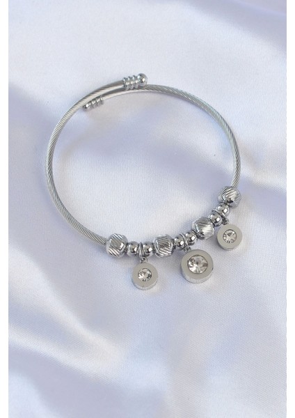 316L Çelik Gümüş Renk Zirkon Taşlı Cartier Model Charm Bileklik - TJ-BB6090