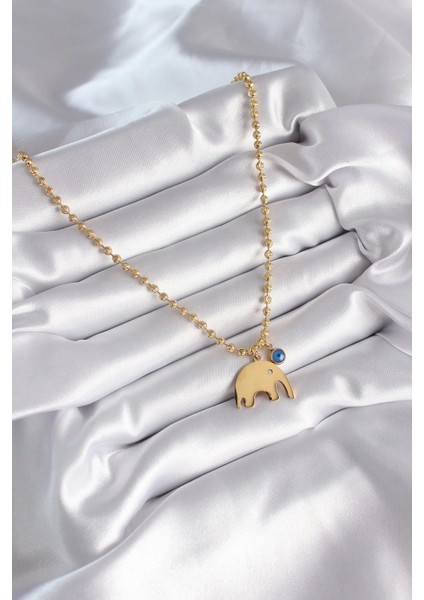 316L Çelik Gold Renk Top Zincir Model Fil Figür Nazar Boncuk Detay Kadın Kolye - TJ-BKO8342 fiyatları