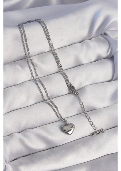 316L Çelik Gümüş Renk Kalp Model Love Kolye - TJ-BKO8932