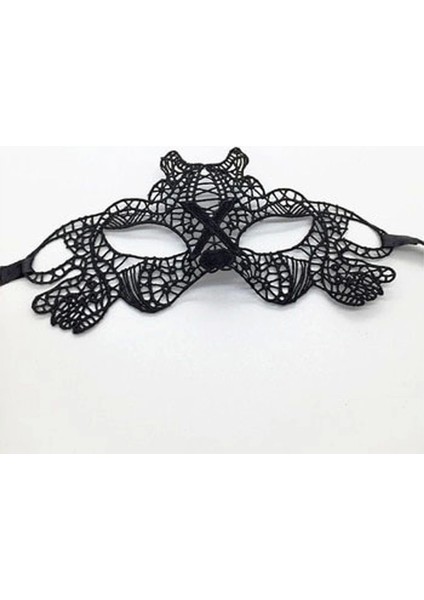 Siyah Renk Dantel Kesim Dantel Işlemeli Balo Parti Maskesi 11 No